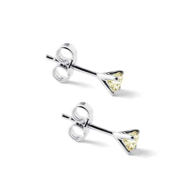 BOUCLES D'OREILLES EN OR BLANC AVEC DIAMANTS JAUNES - BOUCLES D'OREILLES EN DIAMANT - 