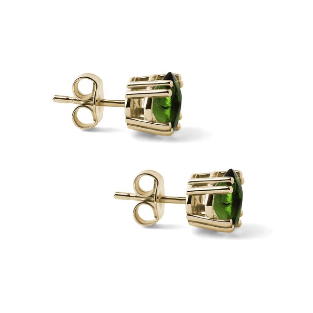 BOUCLES D'OREILLES EN OR JAUNE ET MOLDAVITES - BOUCLES D'OREILLES EN MOLDAVITE - 