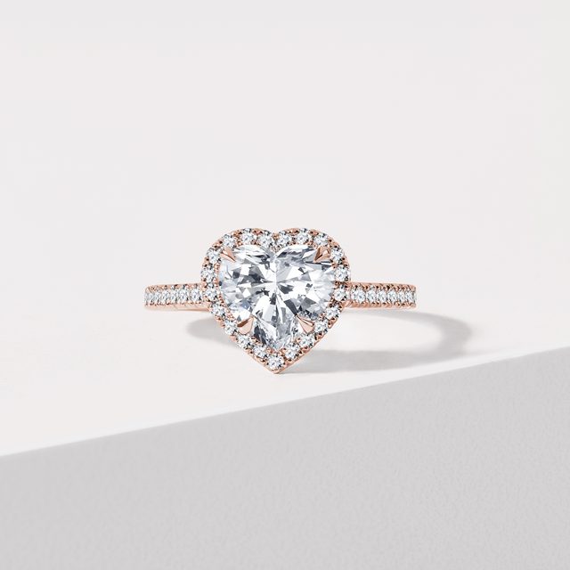 14K ROSE GOLD DIAMOND HEART RING - DIAMOND ENGAGEMENT RINGS - 
