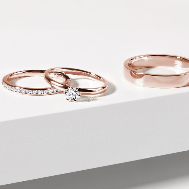 ROSE GOLD WEDDING RING SET WITH A HALF ETERNITY DIAMOND RING - ROSE GOLD WEDDING SETS - 