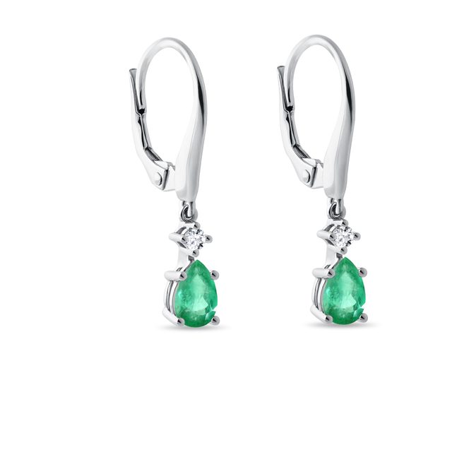 MODERN WHITE GOLD EARRINGS WITH EMERALDS AND DIAMONDS - EMERALD EARRINGS - 