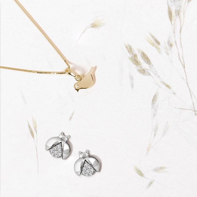 BOUCLES D'OREILLES COCCINELLE EN OR BLANC AVEC DIAMANTS - BOUCLES D'OREILLES POUR ENFANTS - 