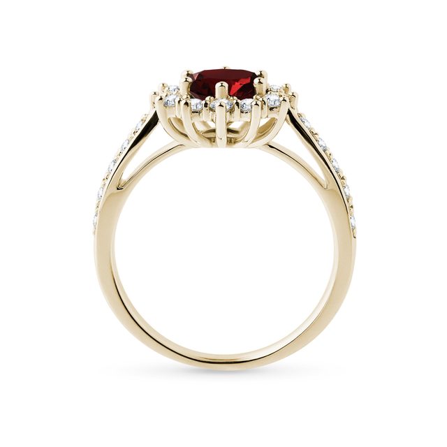 GELBGOLDRING MIT RUNDEM GARNET UND DIAMANTEN - RINGE GRANAT - 
