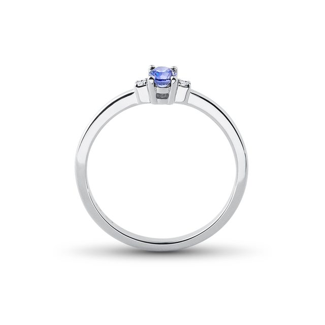 TANZANITE AND SIDE DIAMOND RING IN WHITE GOLD - TANZANITE RINGS - 