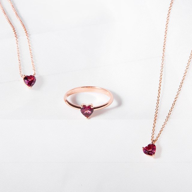 HEART-SHAPED RHODOLITE NECKLACE IN ROSE GOLD - GEMSTONE NECKLACES - 