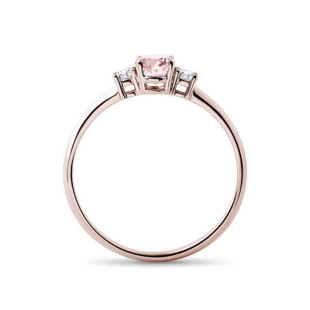 RING WITH CENTRAL MORGANITE AND DIAMONDS IN ROSE GOLD - MORGANITE RINGS - 