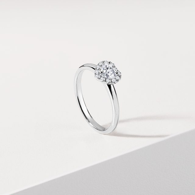HALO-HERZRING AUS 14 KT WEISSGOLD - VERLOBUNGSRINGE DIAMANTEN - 