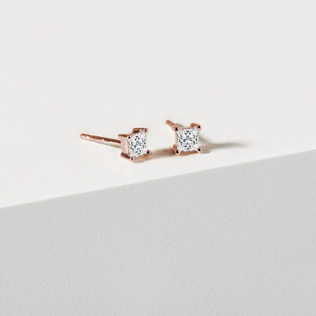 ROSE GOLD PRINCESS DIAMOND STUD EARRINGS - DIAMOND STUD EARRINGS - 