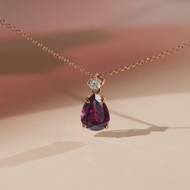DIAMOND AND RHODOLITE PENDANT IN ROSE GOLD - GEMSTONE NECKLACES - 