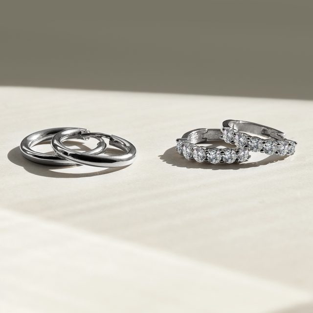 DIAMOND HUGGIE HOOPS IN WHITE GOLD - DIAMOND EARRINGS - 