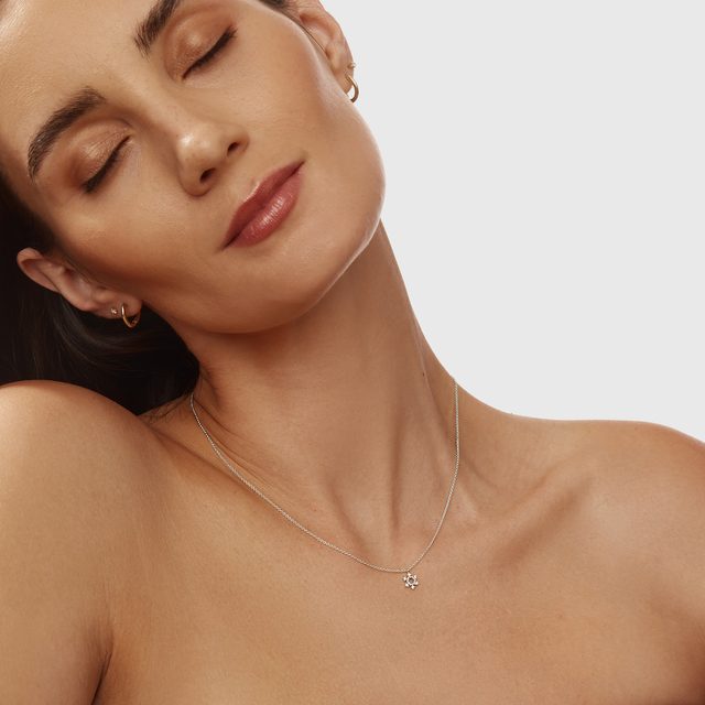 COLLIER FLOCON DE NEIGE EN DIAMANT EN OR BLANC 14 CARATS - COLLIERS AVEC DIAMANTS - 