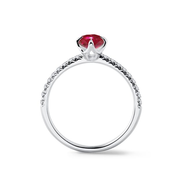 DIAMANTRING MIT RUBIN IN WEISSGOLD - RUBIN-VERLOBUNGSRINGE - 