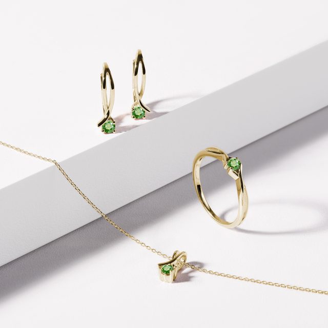 GREEN DIAMOND RIBBON NECKLACE IN YELLOW GOLD - DIAMOND NECKLACES - 