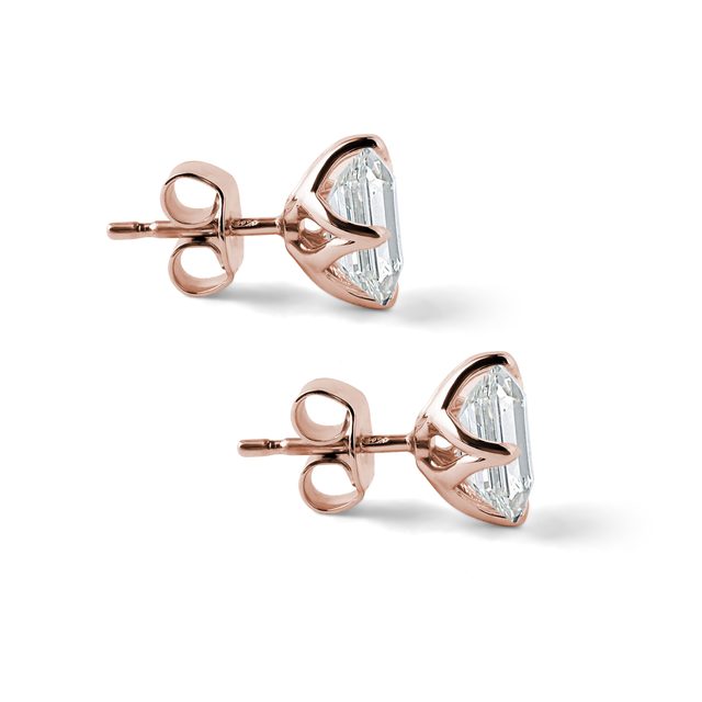 BOUCLES D'OREILLES EN OR ROSE ET DIAMANTS DE SYNTHÈSE - PUCES D'OREILLES EN DIAMANT - 