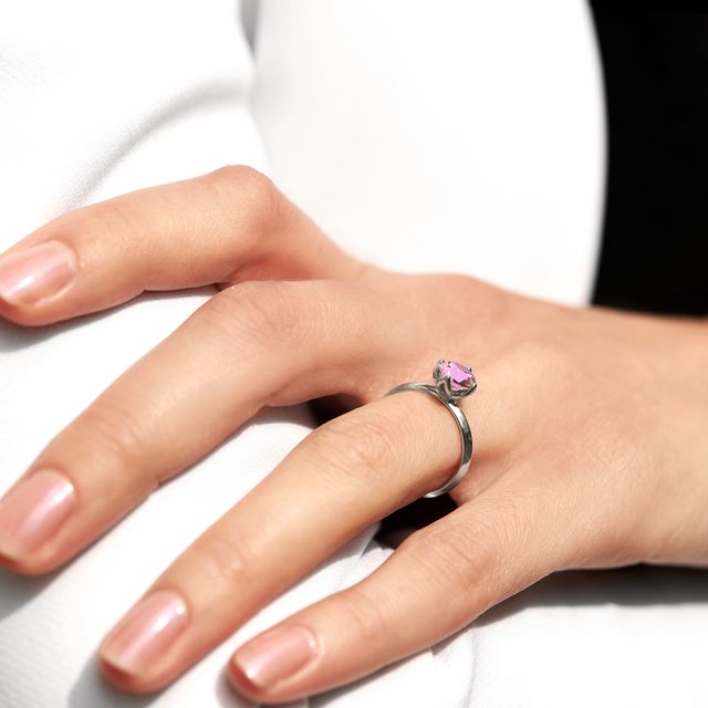WHITE GOLD 1CT PINK DIAMOND ENGAGEMENT RING - RINGS WITH LAB-GROWN DIAMONDS - 