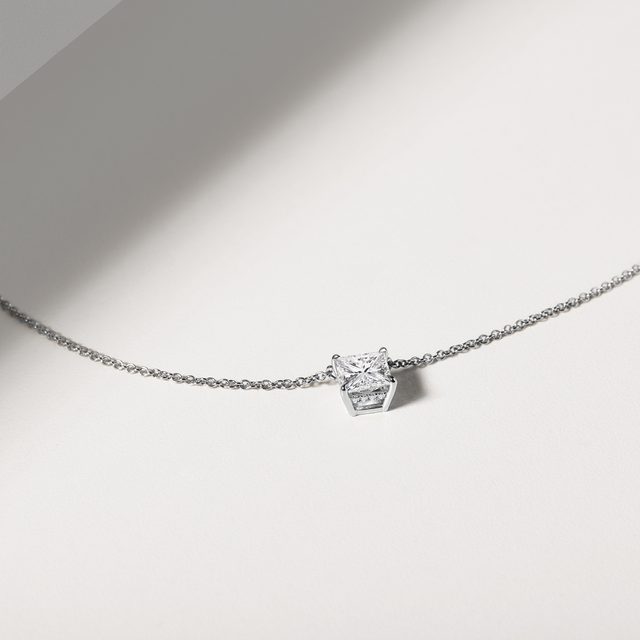 LAB GROWN PRINCESS DIAMOND NECKLACE IN WHITE GOLD - DIAMOND NECKLACES - 