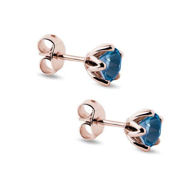 PUCES D'OREILLES EN OR ROSE AVEC TOPAZE LONDON - BOUCLES D'OREILLES EN TOPAZE - 