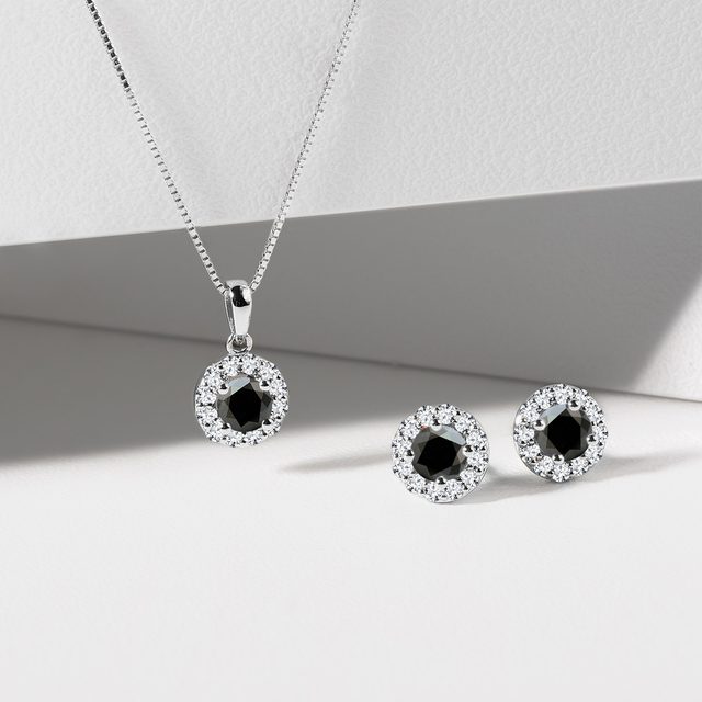 HALO-OHRRINGE MIT SCHWARZEM DIAMANT - OHRSTECKER DIAMANT - 