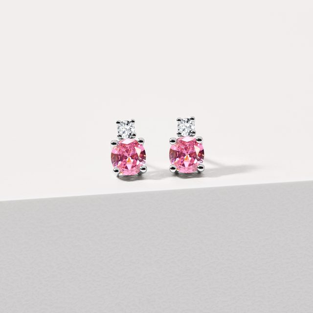 PINK SAPPHIRE AND DIAMOND EARRINGS IN WHITE GOLD - SAPPHIRE EARRINGS - 