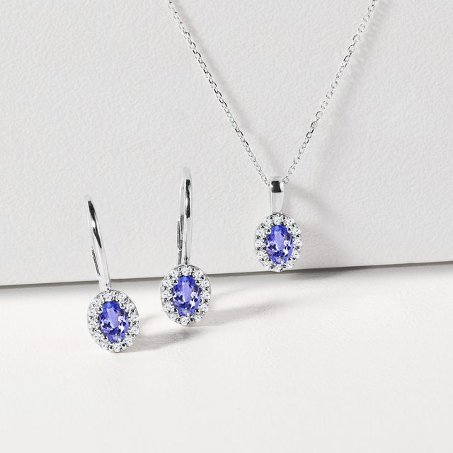COLLIER AURÉOLE EN OR BLANC AVEC TANZANITE ET DIAMANT - COLLIERS AVEC TANZANITE - 