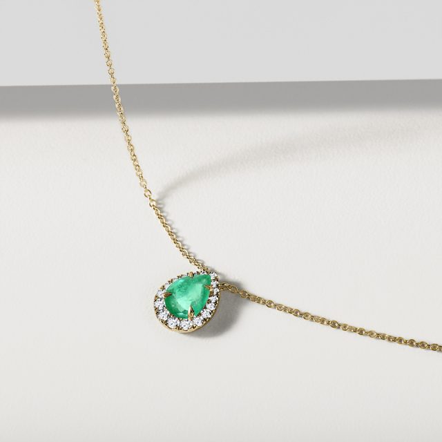 COLLIER ENDIAMANTÉ D'OR JAUNE AVEC ÉMERAUDE - COLLIERS AVEC ÉMERAUDE - 