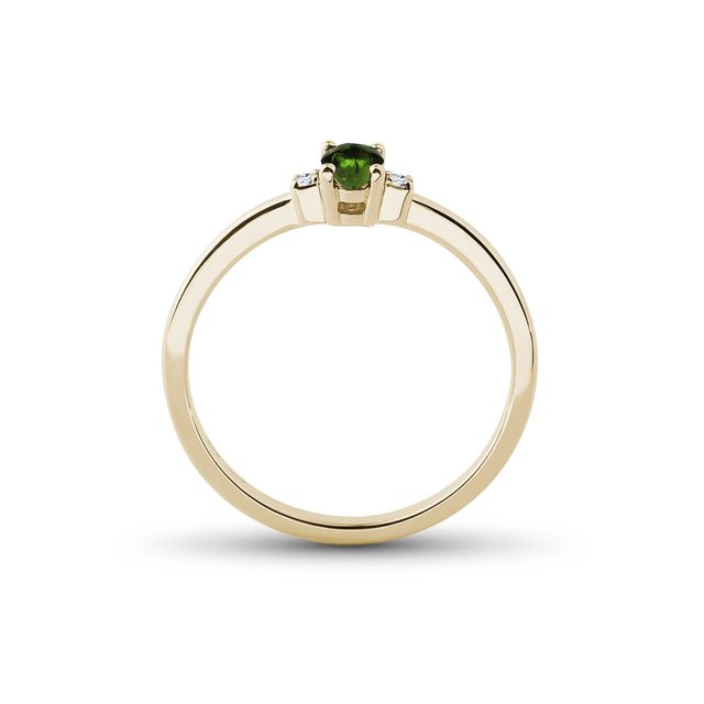 MOLDAVITE AND SIDE DIAMOND RING IN YELLOW GOLD - MOLDAVITE RINGS - 
