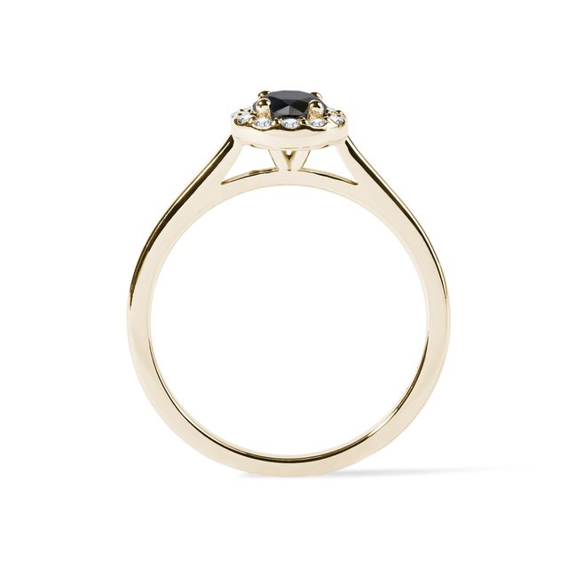 HALO-RING MIT SCHWARZEM DIAMANTEN IN GELBGOLD - VERLOBUNGSRINGE MIT FARBIGEN DIAMANTEN - 
