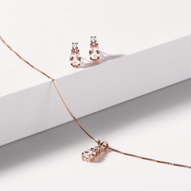 HALSKETTE AUS ROTGOLD UND MORGANITE - KETTEN MIT MORGANIT - 
