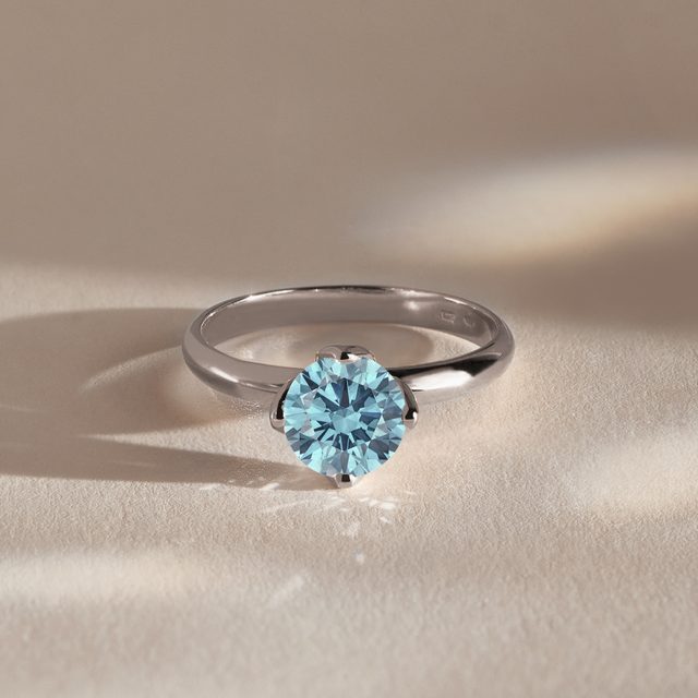 WHITE GOLD 1CT BLUE DIAMOND ENGAGEMENT RING - RINGS WITH LAB-GROWN DIAMONDS - 