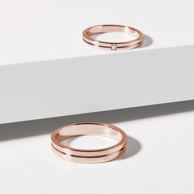 GROOVED ROSE GOLD WEDDING BAND SET - ROSE GOLD WEDDING SETS - 