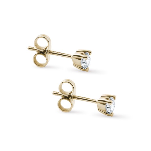 DIAMOND HEART YELLOW GOLD EARRINGS - DIAMOND STUD EARRINGS - 