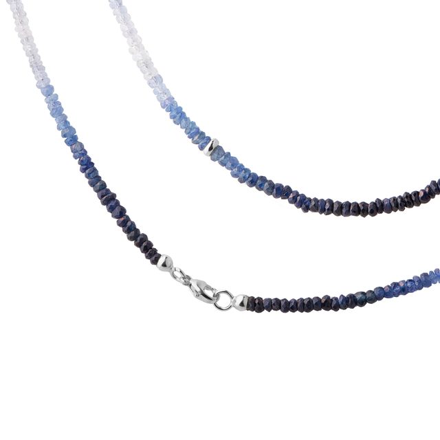 NATURAL SAPPHIRE NECKLACE WITH WHITE GOLD BEADS - MINERAL NECKLACES - 