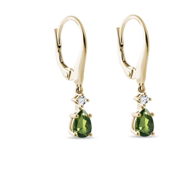 OHRRINGE MIT MOLDAVIT UND DIAMANTEN IN GELBGOLD - OHRRINGE MIT MOLDAVIT - 