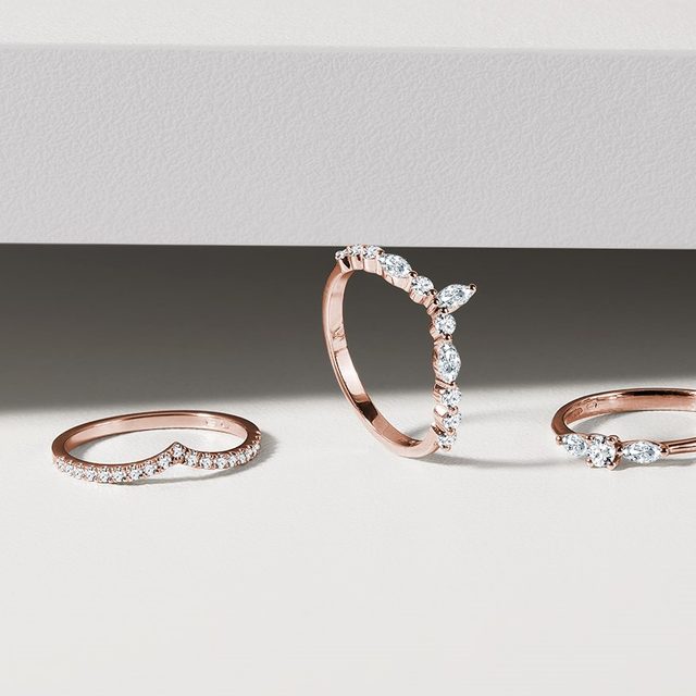 TRENDY DIAMOND ENGAGEMENT SET IN ROSE GOLD - ENGAGEMENT AND BRIDAL RING SETS - 