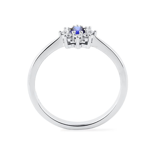 ANNEAU EN OR BLANC AVEC SAPHIR ET DIAMANTS - BAGUES DE FIANÇAILLES EN SAPHIR - 