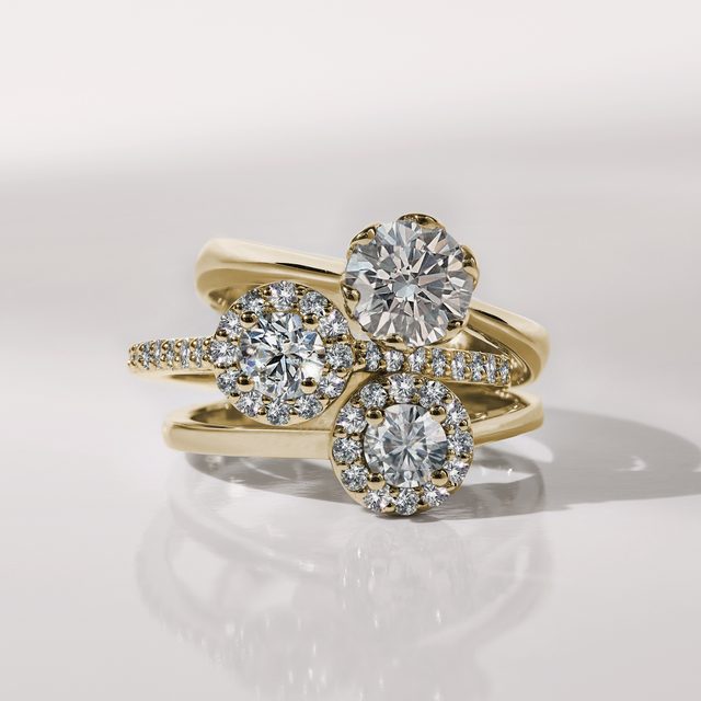 BAGUE D'OR JAUNE HALO AVEC DIAMANTS - BAGUES DE FIANÇAILLES EN DIAMANT - 