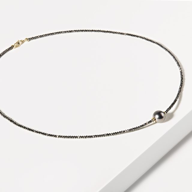 TAHITI-PERLENKETTE MIT DIAMANTEN - MINERALKETTEN - 