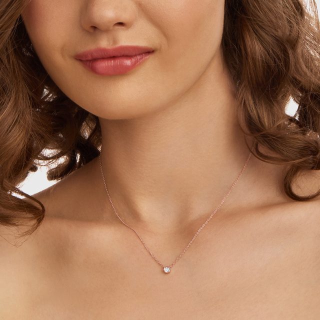 COLLIER D'OR ROSE AVEC DIAMANT SERTI CLOS - COLLIERS AVEC DIAMANTS - 
