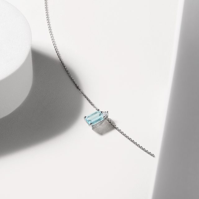 SKY TOPAZ AND DIAMOND WHITE GOLD NECKLACE - TOPAZ NECKLACES - 