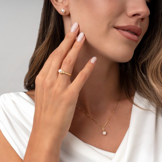 RING MIT PERLE UND BRILLANTEN IN GELBGOLD - PERLEN RINGE - 