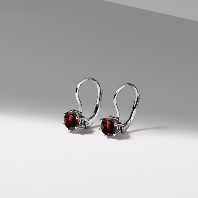 ROUND GARNET EARRINGS IN WHITE GOLD - GARNET EARRINGS - 