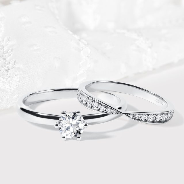 VERLOBUNGSRINGE SET MIT DIAMANTEN AUS WEISSGOLD - TRAURING- UND VERLOBUNGSSETS - 