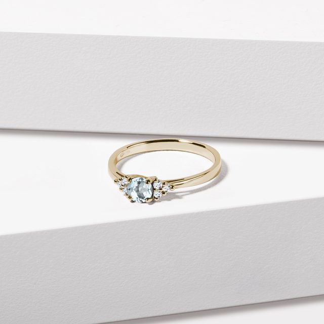 GELBGOLDRING MIT AQUAMARIN UND DIAMANTEN - RINGE AQUAMARIN - 