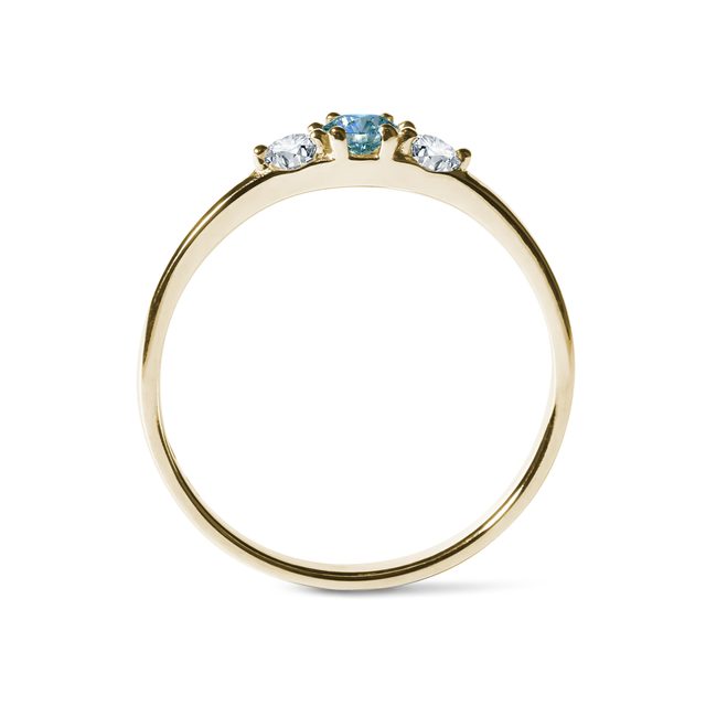 BAGUE EN OR JAUNE, DIAMANTS TAILLE BRILLANT ET DIAMANT BLEU - BAGUES DE FIANÇAILLES AVEC DIAMANTS DE COULEUR - 