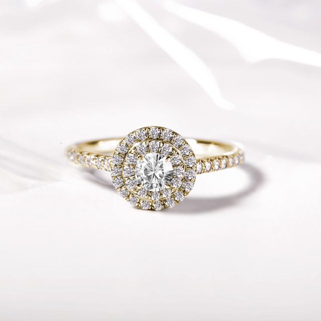BAGUE DOUBLE HALO EN OR AVEC DIAMANTS - BAGUES DE FIANÇAILLES EN DIAMANT - 