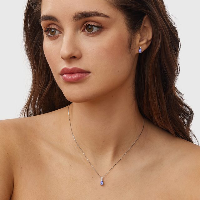 OHRRINGE AUS 14KT WEISSGOLD MIT TANSANITEN UND DIAMANTEN - OHRRINGE TANSANIT - 