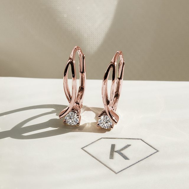 DOUBLE RIBBON DIAMOND EARRINGS IN ROSE GOLD - DIAMOND EARRINGS - 