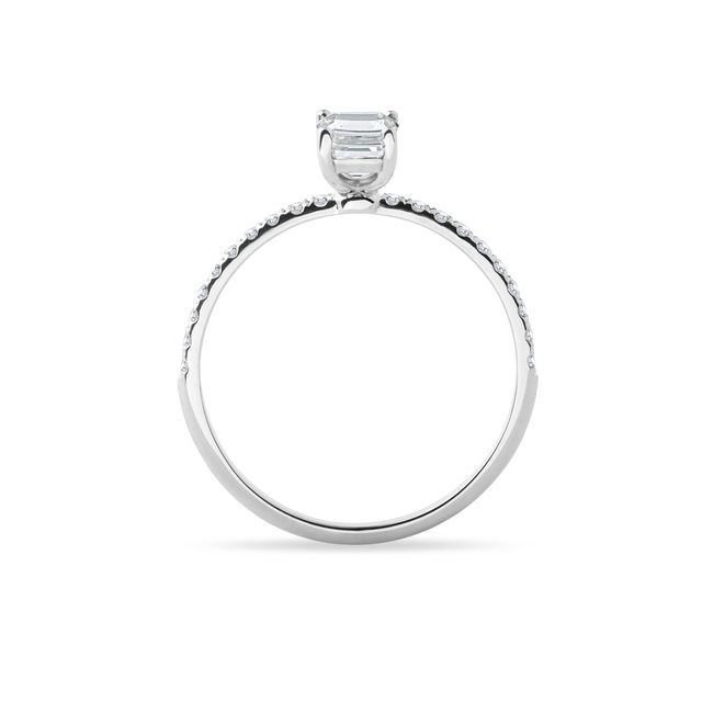 BAGUE D'OR BLANC AVEC DIAMANT TAILLE ÉMERAUDE - BAGUES DE FIANÇAILLES EN DIAMANT - 