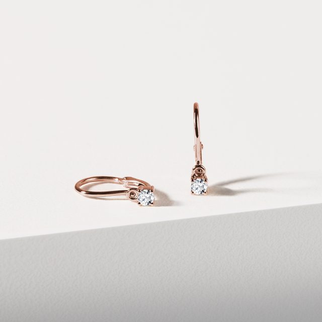 BOUCLES D'OREILLES POUR FILLES EN OR ROSE AVEC DIAMANT TAILLE BRILLANT - BOUCLES D'OREILLES POUR ENFANTS - 