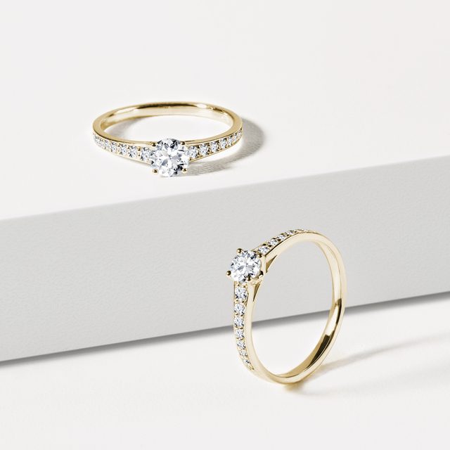 BAGUE D'OR JAUNE 14 CT AVEC DIAMANTS - BAGUES DE FIANÇAILLES EN DIAMANT - 